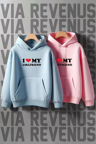 Vordevia Φούτερ I Love Girlfriend/Boyfriend με στάμπα Oversize Lover Combination