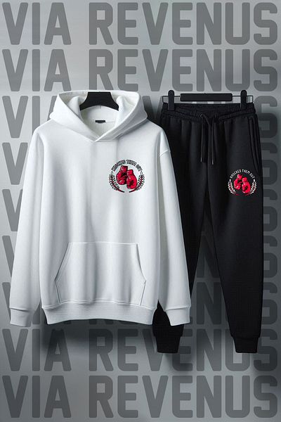 Vordevia Unisex Soft Hooded Tracksuit Set - Knocked Them Out Printed, Wide Fit