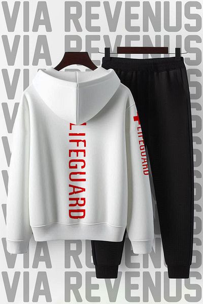 Vordevia Unisex Lifeguard Lifeguard Printed Soft Hooded Tracksuit Set - Wide Fit