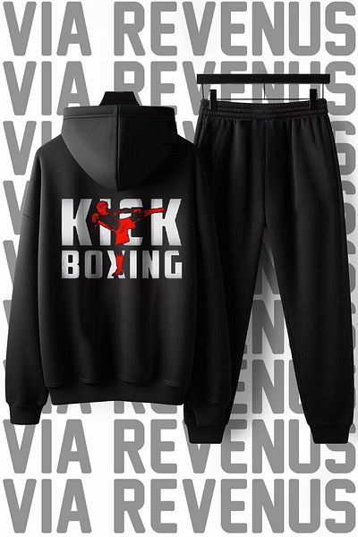 Vordevia Unisex Soft Fabric - Hooded Tracksuit Set, Kick Boxing Printed, Wide Fit