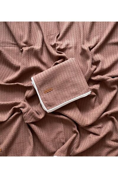 HEYBELİ ORGANİK بطانية بيبي بيكيه بني - 100% قطن، 120x100 سم، نمط محبوك