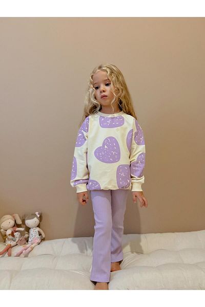 YİGİT BUTİK Yigit Boutique - Heart Printed Girl's Spanish Leg Tights Set