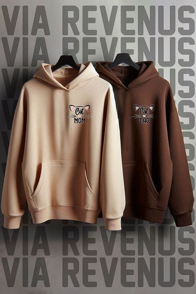 Vordevia Cat Dad Cat Mom - Lover Oversize Συνδυασμένο Φούτερ