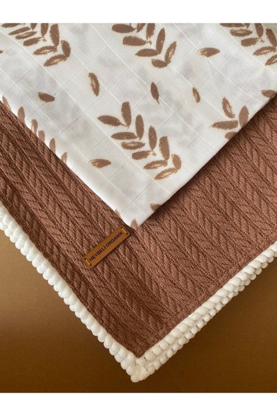 HEYBELİ ORGANİK Knitted Pattern 100% Cotton Baby Pique Blanket Brown 120X100 cm