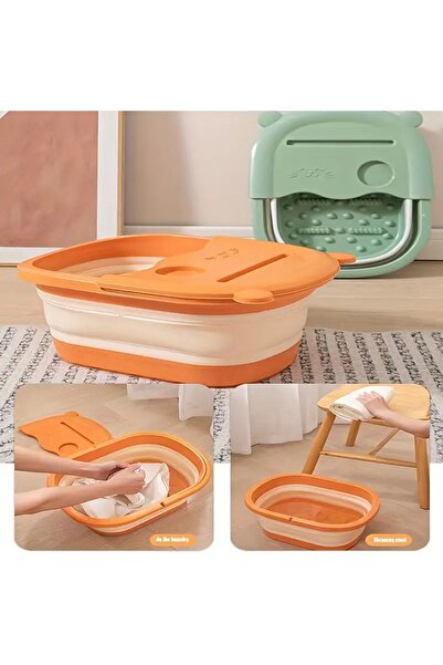 GELDİMİCOM Massage Effect Foldable Foot Care Basin Foldable Pedicure Basin Foot Washing Basin Foldable Bucket