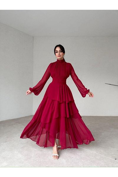 LİBAS Rochie de dama rosie din sifon midi