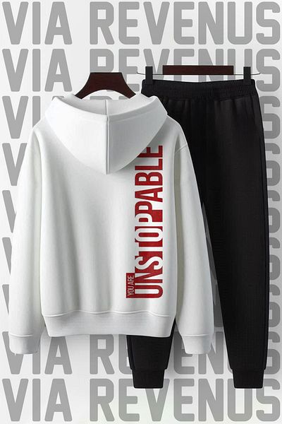 Vordevia Unisex "You Are Unstoppable" Printed Wide Fit Soft Hooded Tracksuit Set