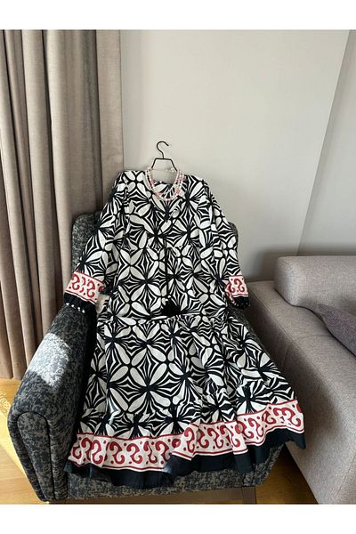 Natavan Rochie lungă alb-negru cu model - Jalabiya