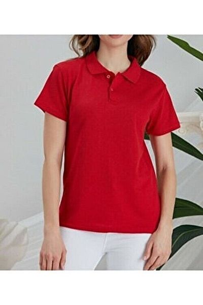 OKULCA Tricou roșu unisex din bumbac pieptănat cu gât polo