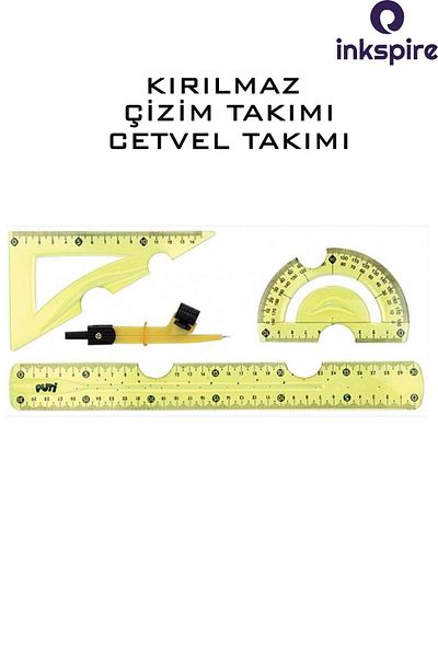 inkspire 30 cm Colored Flexible Drawing Set - Unbreakable Ruler, Jib Miter Protractor 1 Pack