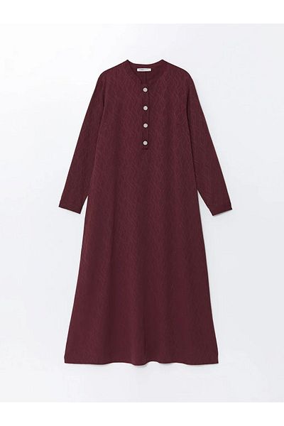 LC Waikiki Lcw Grace - Plum Patterned Crew Neck Women's Dress