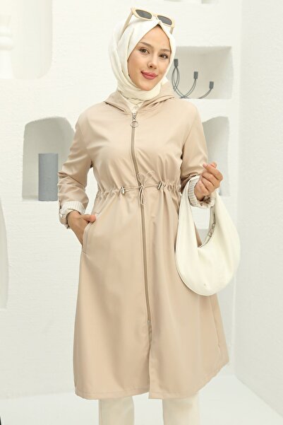 hilla line Women's - Water Repellent Hooded and Zippered Drawstring Waist Trench Coat