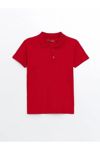 QKK Tricou de școală cu gât polo roșu - Tricou Lacoste cu mânecă scurtă