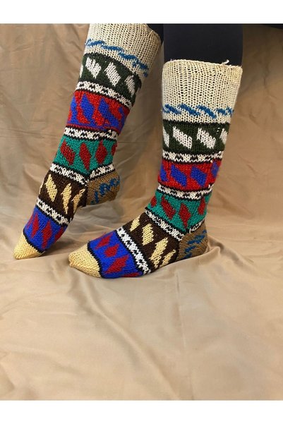 MESKSTORE Hand Knitted Multicolored Wool Socks