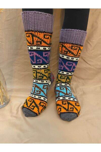 MESKSTORE Hand Knitted Multicolored Wool Socks
