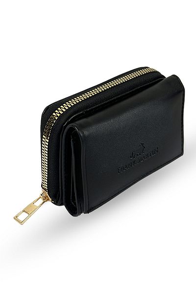 Frank Martin Women's Zippered Wallet with Coin and Paper Coin Compartment Black