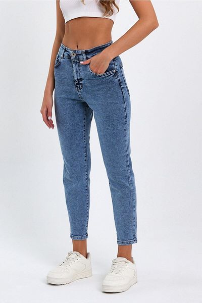 geenz manifacture Stager Light Snow Blue High Waist Lycra Mom Jeans