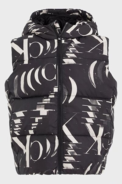 Calvin Klein Logolu Fermuarlı Kapüşonlu Şişme Yelek IB0IB017240GK Çocuk YELEK IB0IB01724 0GK