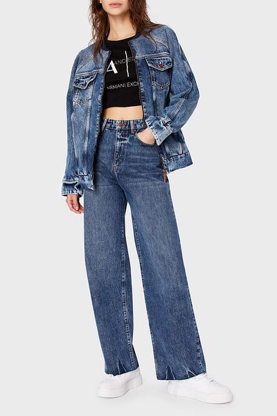 Armani Exchange J38 بنطلون جينز واسع الساق مريح