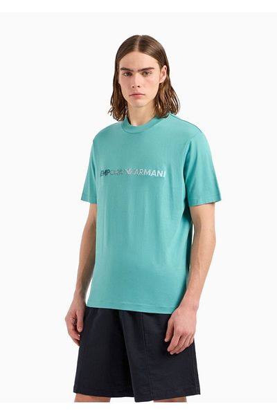 Emporio Armani Ανδρικό βαμβακερό κοντό μπλουζάκι χαλαρής εφαρμογής Casual Petrol Green 3D1TG3 1JPZZ-0758