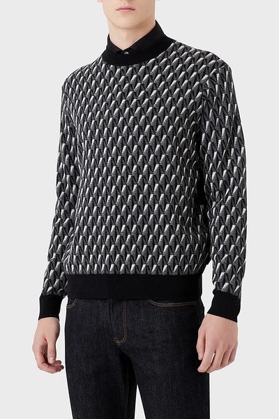 Emporio Armani Patterned Regular Fit Crew Neck 100% Wool Sweater Men's Sweater 6l1mxx 1mcqz F633