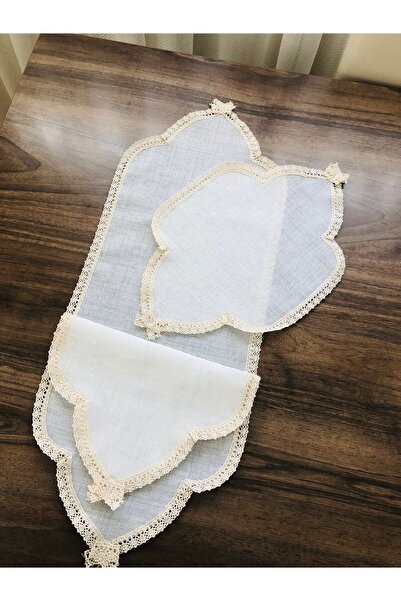 İpekce kanavice Kubbe Model Linen Kumaş Işlemelik 3 Lü Oda Takımı