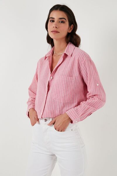 Lela Çizgili % 100 Pamuk Cepli Relaxed Fit Gömlek  GÖMLEK 51444528