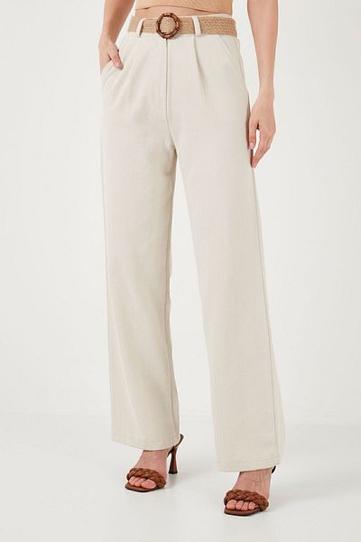 Lela High Waist Belted Cotton Palazzo Trousers - PANT 673PY2005
