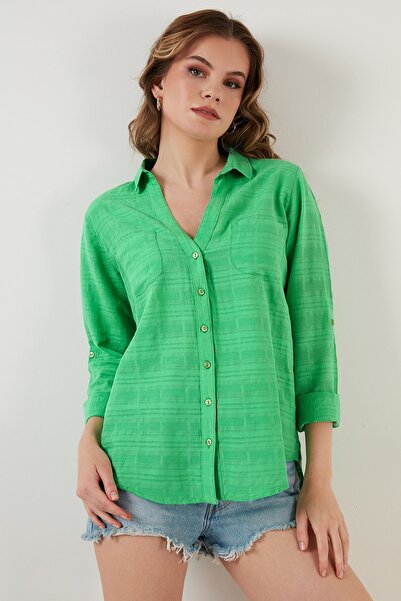 Lela Cotton Double Pocket Buttoned Regular Fit V-Neck Shirt514257519