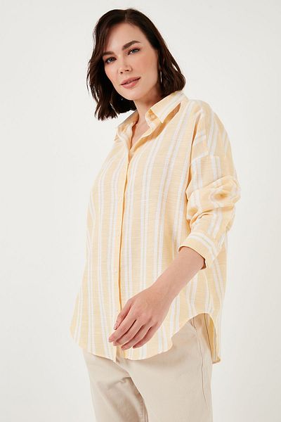 Lela Striped Linen Blended Oversize Shirt SHIRT669202512S4