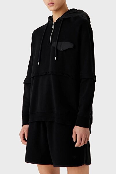Emporio Armani سويت شيرت بغطاء للرأس وأكمام قابلة للإزالة من القطن للرجال 6R1...
