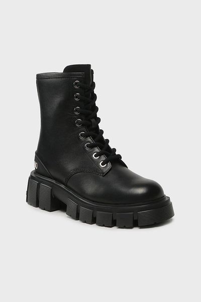 Love Moschino Logo Detailed Genuine Leather Zippered Lace Up Boots BOOTS JA24025G1HIA0000