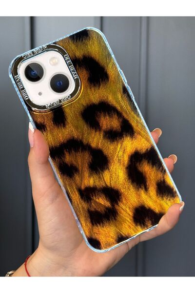OSG iPhone 15 Uyumlu Leopar Desenli Darbe Emici Kamera Çerçeveli Parlak Lüx K...