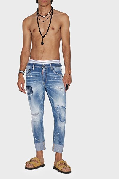 DSquared2 Cool Guy Streç Pamuklu Yırtık Detaylı Slim Fit Jeans Erkek KOT PANTOLON S74LB1252 S30342 4