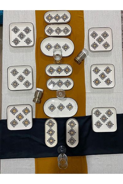 MTD SERAMİK Kilim Pattern Luxury Breakfast Set 14 Pieces for 6 People
