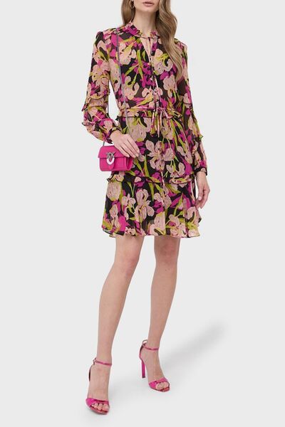 PİNKO Pinko Çiçek Baskılı Fırfırlı İpli Bağlamalı Düğmeli Kapatmalı Regular Fit Elbise  ELBİSE 101493