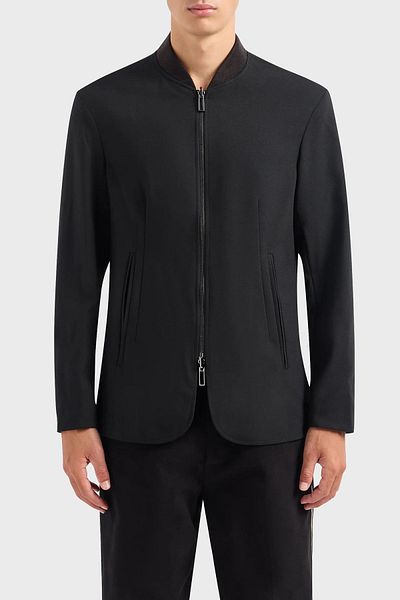 Emporio Armani جاكيت بليزر من الصوف المخلوط بسحاب مزدوج الجوانب للرجال 6R1G74 1NFVZ 0999
