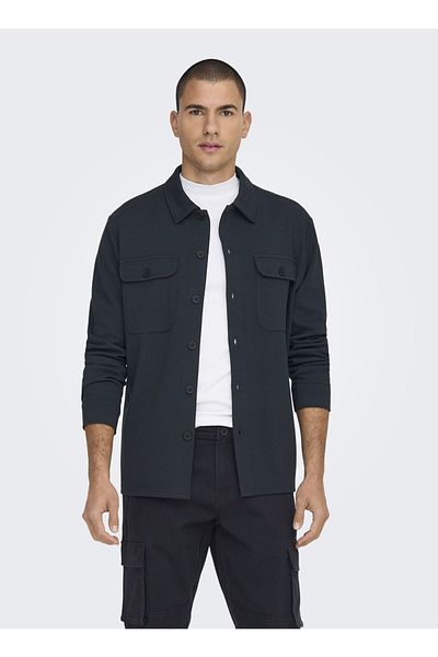 Only & Sons Cămașă uni bleumarin închis pentru bărbați22021279_onsnewkodyl Swea