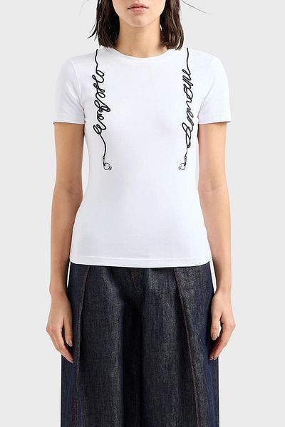 Emporio Armani تي شيرت قطني بقصة عادية ورقبة دائرية تي شيرت 3D2T7R 2J07Z 0100