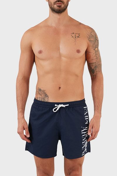 Emporio Armani Мъжки бански къси панталони с лого, стандартна кройка и връзки на талията, размер S, 211740