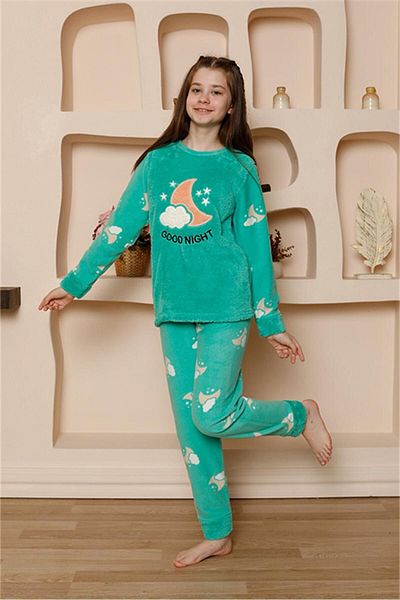 Akbeniz Σετ πιτζάμες WelSoft Fleece Green για κορίτσια - 20526