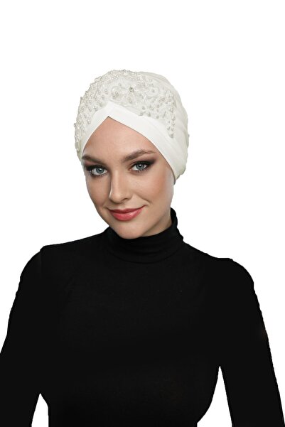 fidan bone Έτοιμο τουρμπάνι Hijab βραδινό καπό φόρεμα με κεντημένη κρέμα με μοτίβο δαντέλας