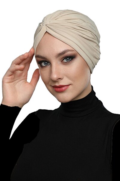 fidan bone Çapraz Bantlı Kum Beji Hazır Türban Tesettür Havuz Bonesi Medikal Kullanıma Uygun