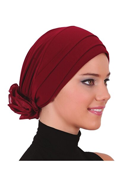 fidan bone حجاب جاهز من الأورجانزا باللون العنابي مع زهور على الظهر، مناسب لل...