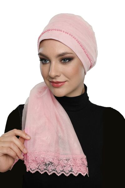 fidan bone فستان سهرة للحجاب من التول المربوط باللؤلؤ والمغطى بالدانتيل والمط...