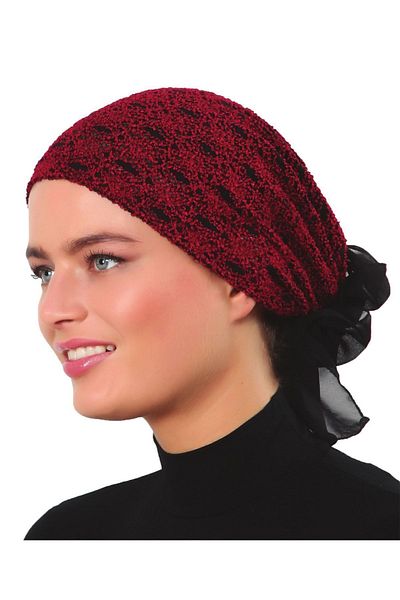 fidan bone Boucle Tulle Black-burgundy Ready-made Hijab Hijab Bonnet