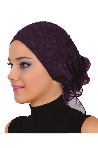 fidan bone Dantela Tulle Violet Boneta Hijab Hijab gata făcută