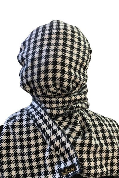 fidan bone Wool Cap Hat Scarf Houndstooth Patterned Ready-made Turban Hijab Bonnet