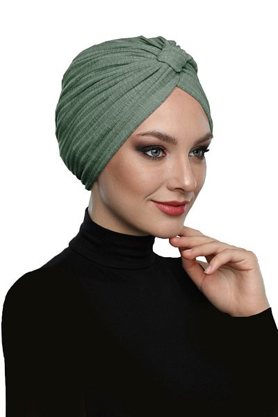 fidan bone Cotton Banded Cross Lined Pine Green Ready-Made Turban Hijab Pool Cap