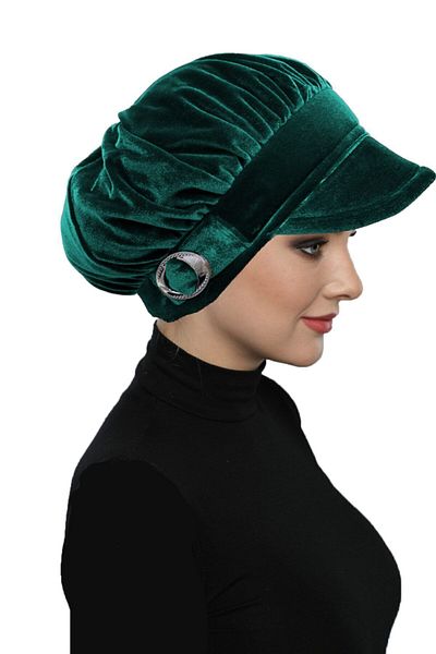 fidan bone Velvet Hat Buckle Detailed Green Ready-made Turban Hijab Bonnet
